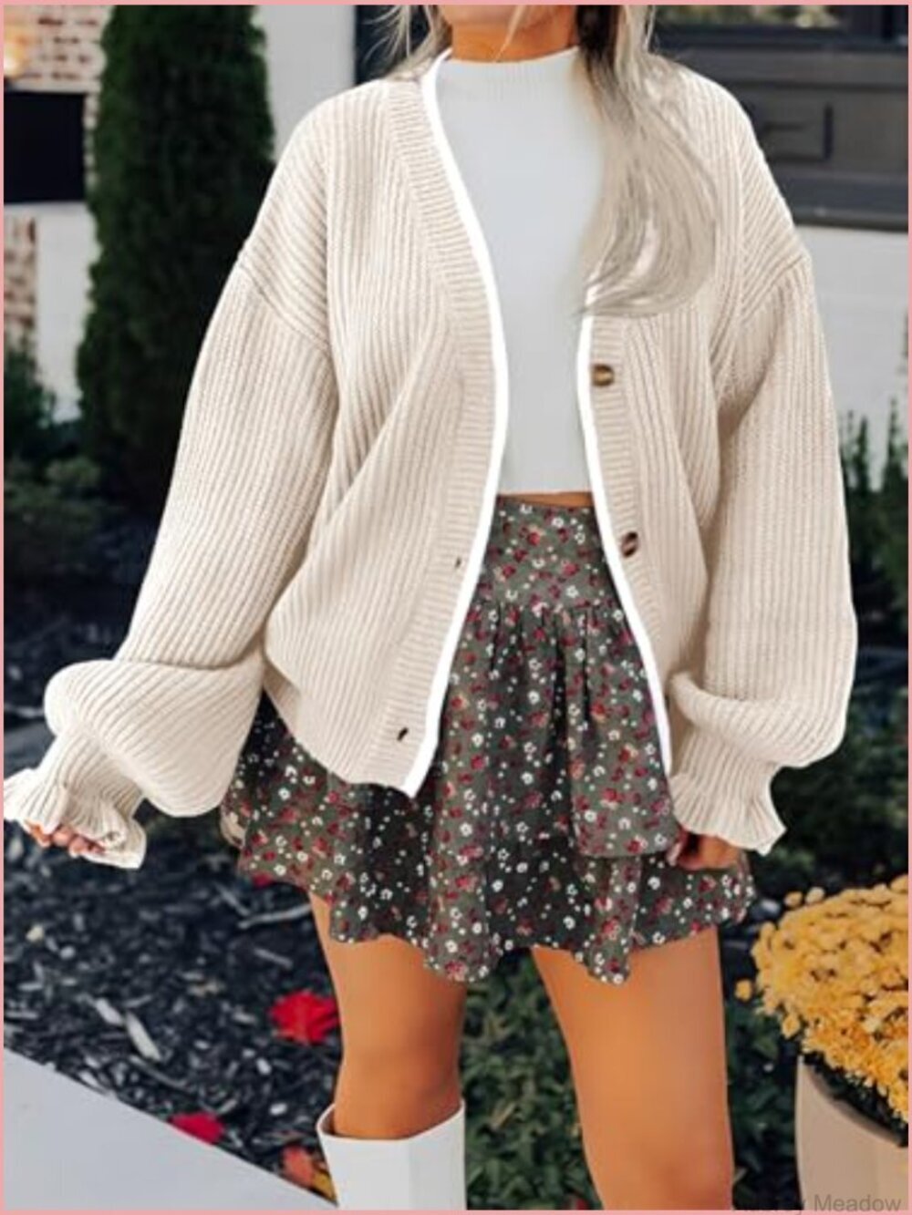 Long Sleeve Cable Knit Cardigan Open Front Lantern Sleeve Loose Coat